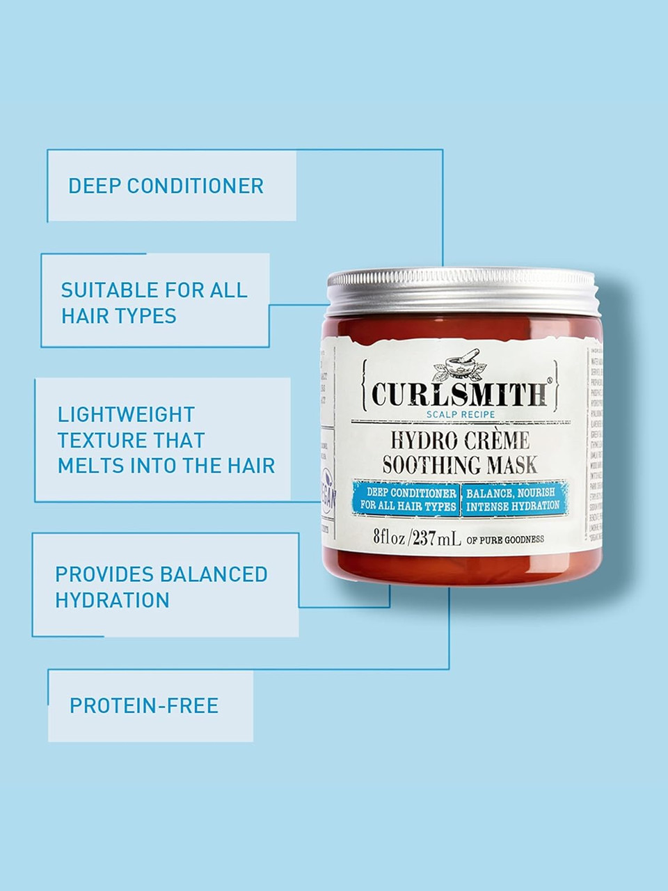 Curlsmith - Hydro Crème Soothing Mask - Vegan Soothing Deep Conditioner for any Hair Type, Encourages Growth (59ml)