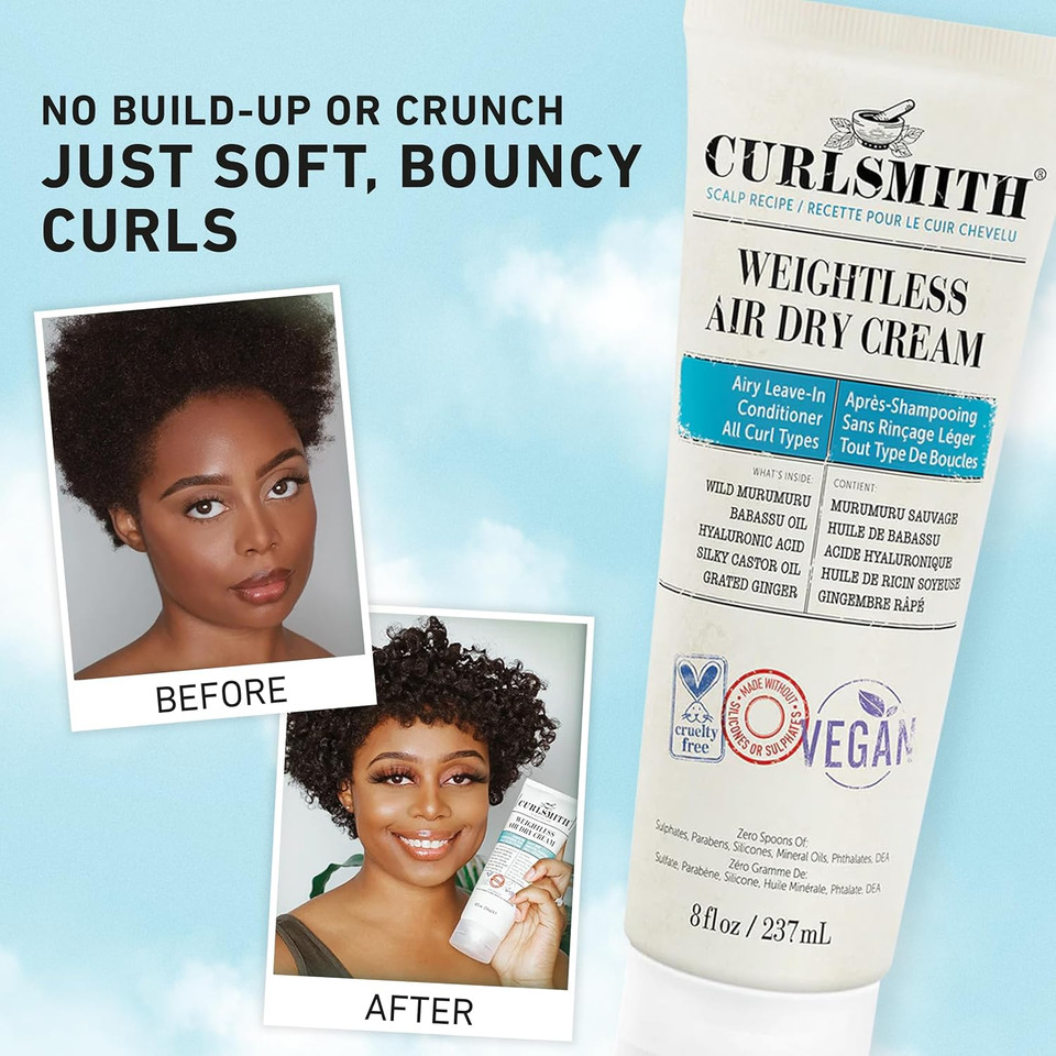 Curlsmith - Weightless Air Dry Cream - Vegan Leave-In Conditioner for Any Hair Type, Smooths Hair (237ml)