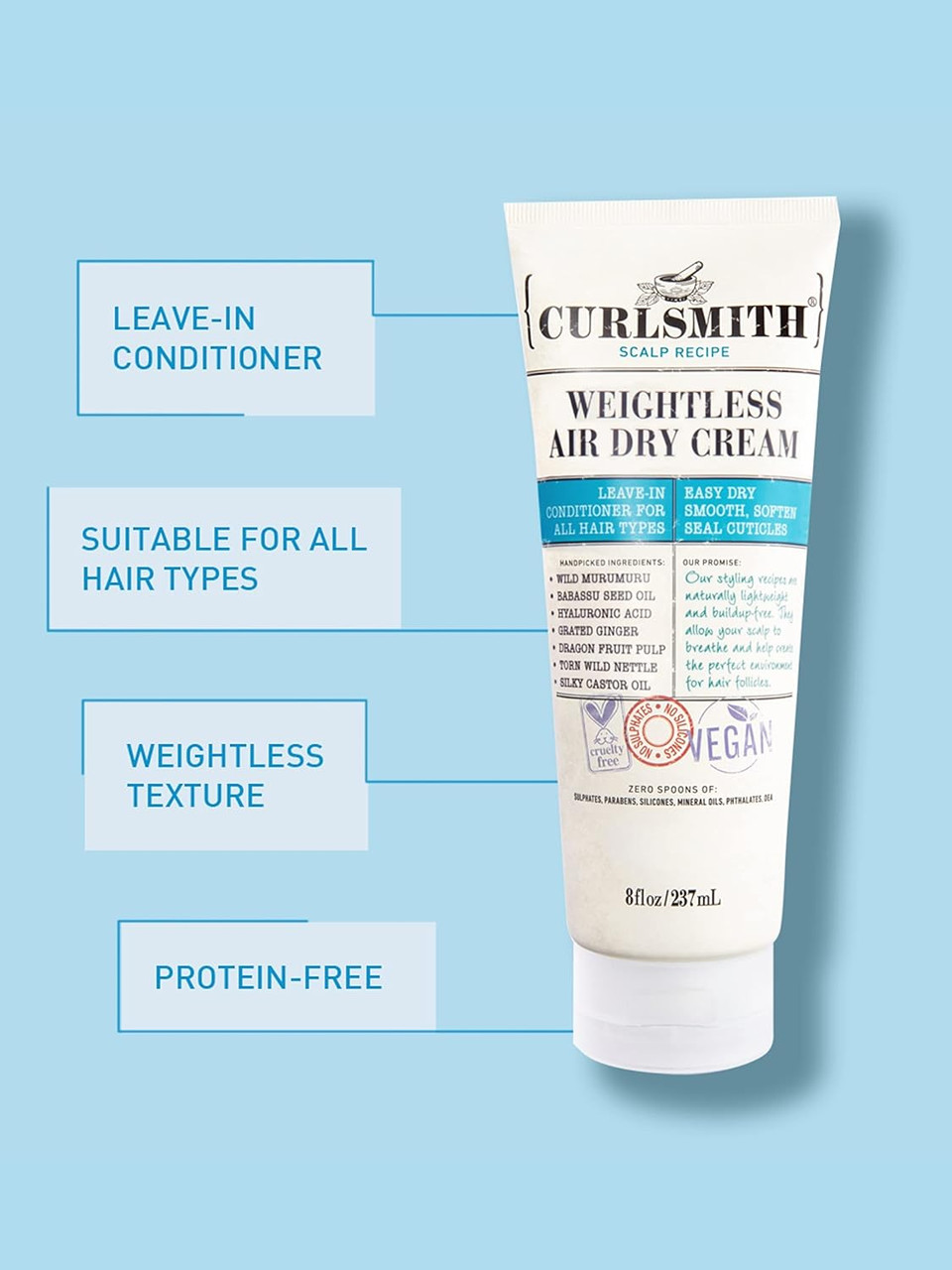 Curlsmith - Weightless Air Dry Cream - Vegan Leave-In Conditioner for Any Hair Type, Smooths Hair (473ml)