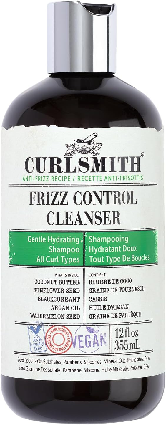 CURLSMITH - Frizz Control Cleanser, Gentle Hydrating Hair Shampoo, for All Curl Types, Long Lasting Frizz Control, Vegan (355ml/12 fl oz)