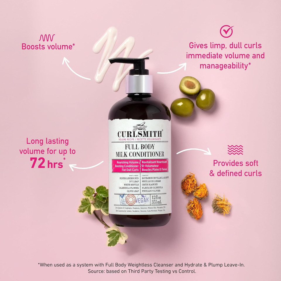 Curlsmith - Full Body Milk Hair Conditioner, Volumizing and Hydrating for Wavy, Curly or Coily Hair, Vegan (355ml/12fl oz)