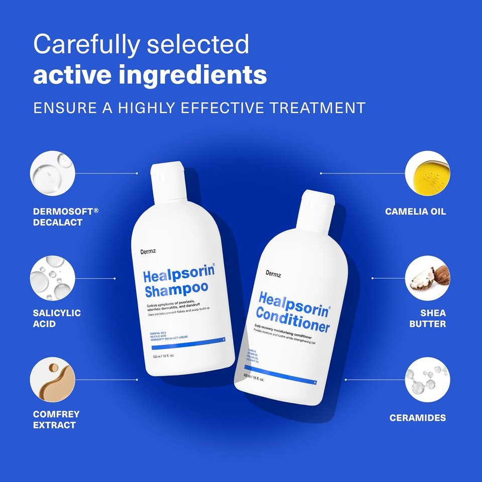 Healpsorin Shampoo & Conditioner Set  Gentle Care for Itchy, Dry, Flaky Scalp  Moisturising & Nourishing Hair Formula  Suitable for All Hair Types  No Steroids or Artificial Fragrance