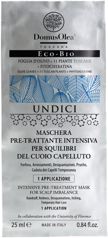 Domus Olea Eleven Intensive Pre-Treatment Mask for Scalp Imbalances - Dandruff, Itchy, Dermatitis, Redness, Dryness, Psoriasis, Temporary Hair Loss 1 Application 25ml