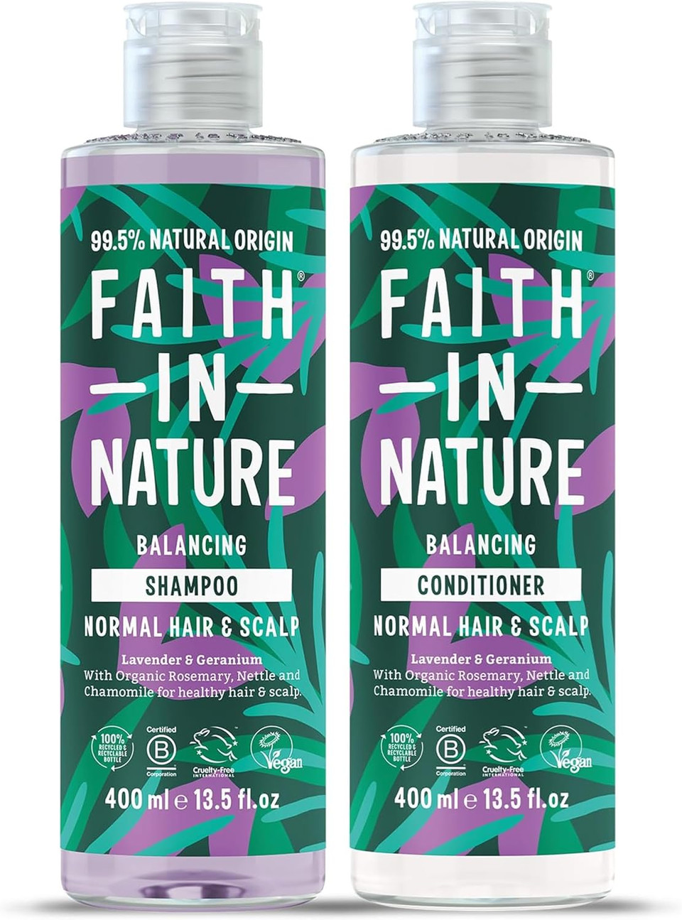 Faith In Nature Natural Rosemary Shampoo and Conditioner Set, Balancing, Vegan & Cruelty Free, No SLS or Parabens, For Normal to Oily Hair, 2 x 400ml Pack