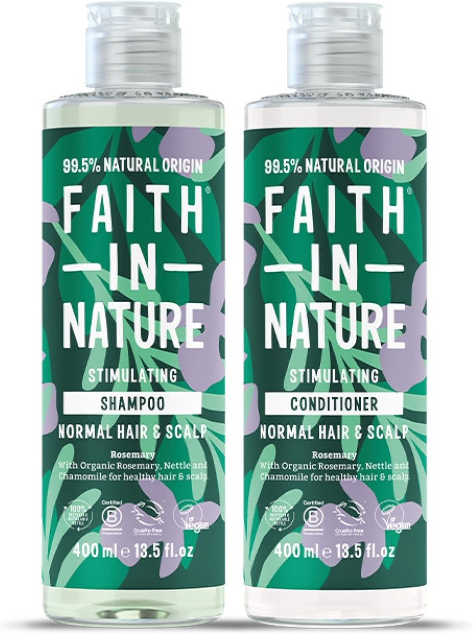 Faith In Nature Natural Rosemary Shampoo and Conditioner Set, Balancing, Vegan & Cruelty Free, No SLS or Parabens, For Normal to Oily Hair, 2 x 400ml Pack