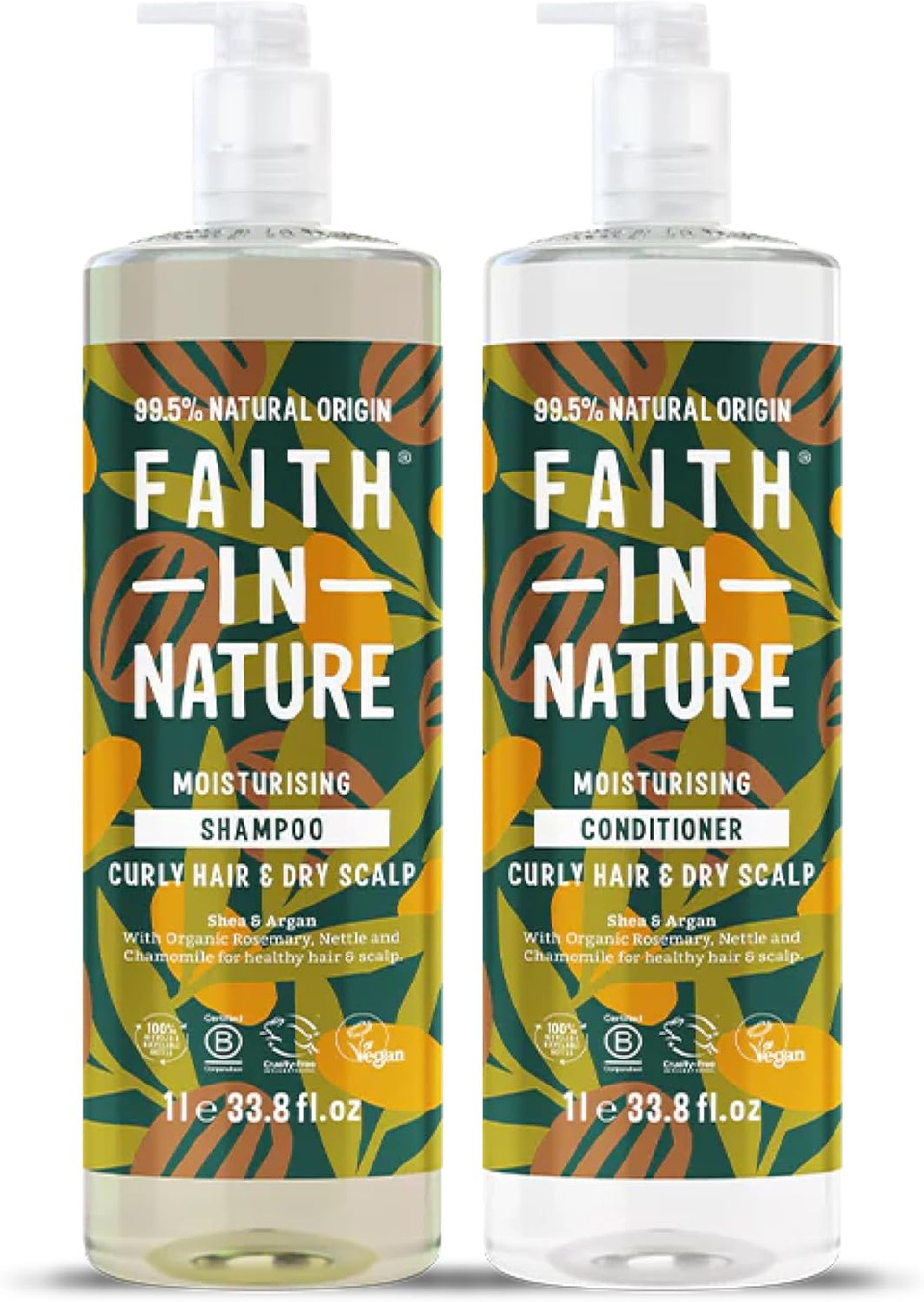 Faith In Nature 2 x 1L Natural Lavender & Geranium Shampoo and Conditioner Set, Nourishing, Vegan & Cruelty Free, No SLS or Parabens, For Normal to Dry Hair
