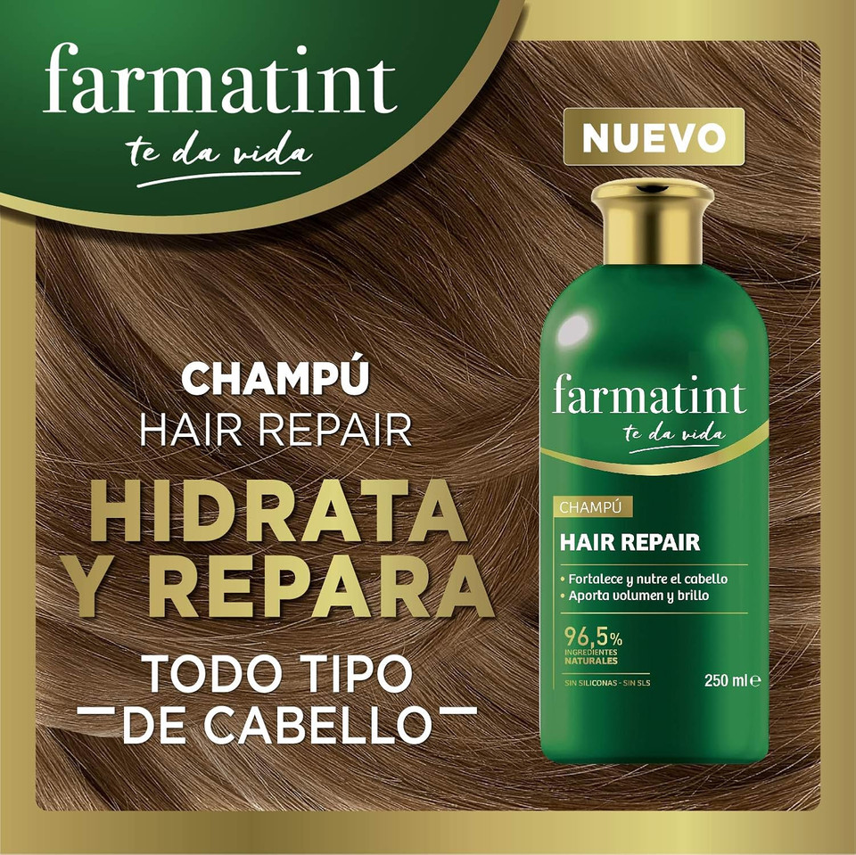 Farmatint Repair Shampoo, 96.5% Natural Ingredients, Hair Strengthening and Nutrition, Silicone/SLS Free, 250 ml