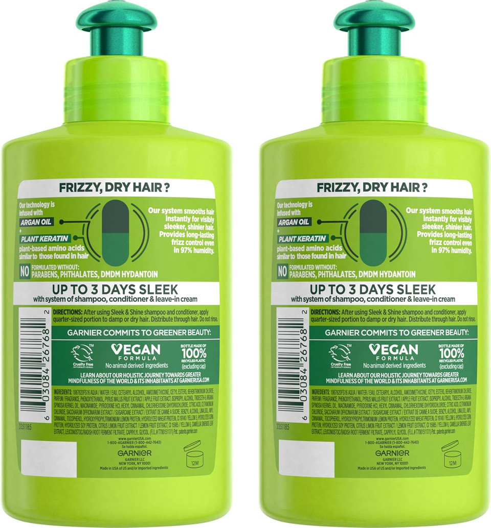 Garnier Fructis Sleek & Shine Intensely Smooth Leave-In Conditioning Cream, 10.2 Ounce (Pack of 2)