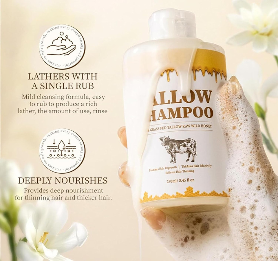 Beef Tallow Shampoo And Conditioner Set, Natural Tallow Hair Care Kit, Control Oil Smooth Frizz Strengthen Hair, Nourish Scalp & Hair for All Hai-r Types (B)