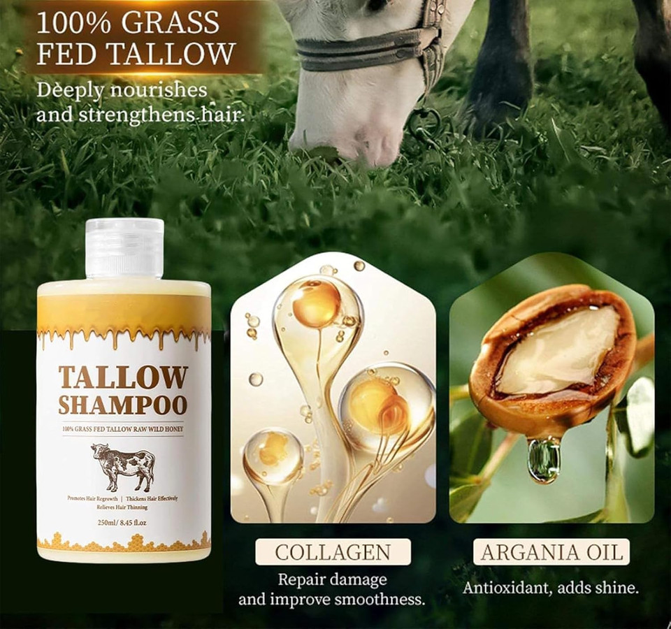 Beef Tallow Shampoo And Conditioner Set, Natural Tallow Hair Care Kit, Control Oil Smooth Frizz Strengthen Hair, Nourish Scalp & Hair for All Hai-r Types (B)