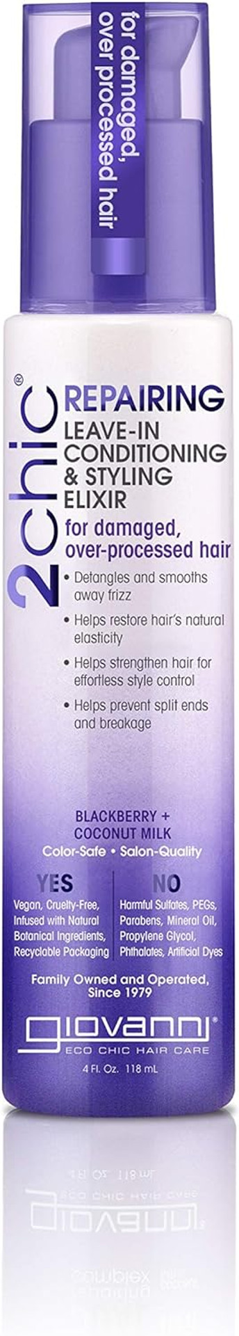 Giovanni 2chic Repairing Leave-In Conditioner  118ml/4floz Styling Elixir for Smooth, Detangled Hair | Colour Safe, Frizz Free Salon Hair Formula | Hair Care Treatments