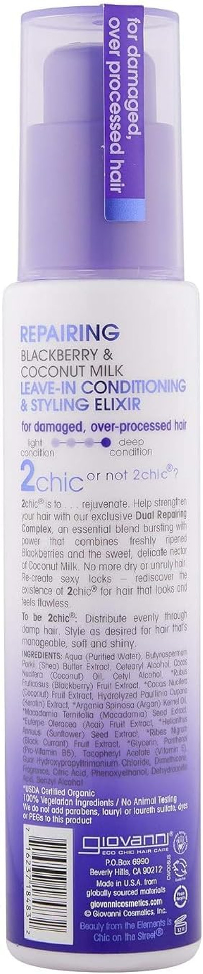 Giovanni 2chic Repairing Leave-In Conditioner  118ml/4floz Styling Elixir for Smooth, Detangled Hair | Colour Safe, Frizz Free Salon Hair Formula | Hair Care Treatments
