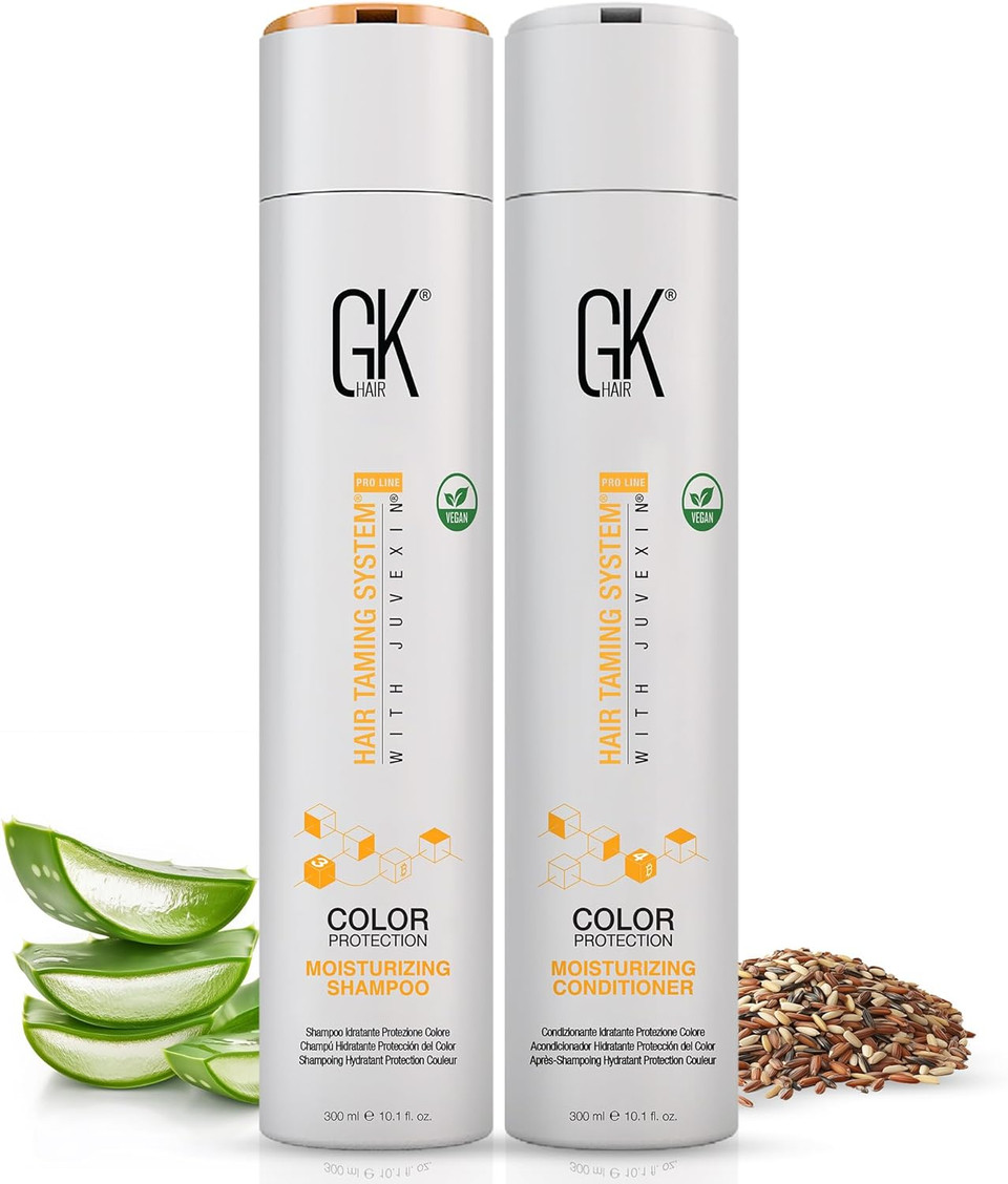 GK HAIR Global Keratin Moisturizing Shampoo and Conditioner Duo Hydrating Formula for Normal to Dry Hair Colour Protection Infused with Keratin Healthier Sulfate Paraben Free Suitable Men Women 300ml