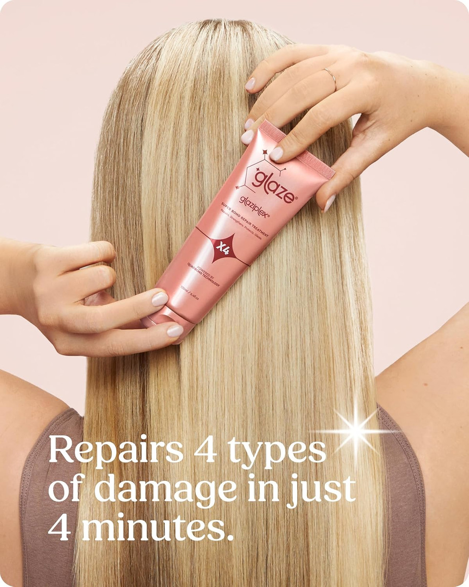 Glaze GlaziPlex Super Bond Repair Treatment, 120ml. 4-in-1 Deep Conditioning Hair Treatment Repairs Heat, Chemical, Colour and Styling Damage. Hair Mask for Dry Damaged Hair Works in 4 Minutes