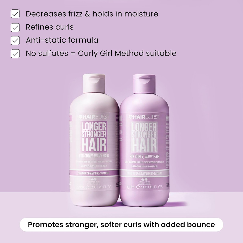 HAIR BURST Wavy & Curly Hair Shampoo and Conditioner Set  Sulfate, SLS, Paraben Free, CGM Approved - Nourishing Amino Acids, Almond Extract & Cherry Oil - Curl Enhancing, Frizz Control & Moisturising