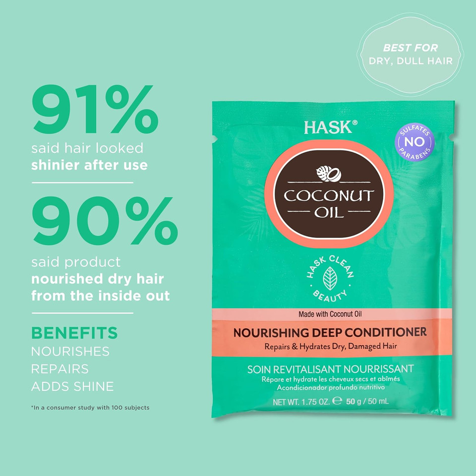 HASK Coconut Deep Conditioner Treatment, nourishing for all hair types, colour safe, and cruelty-free - 1 50mL Packette