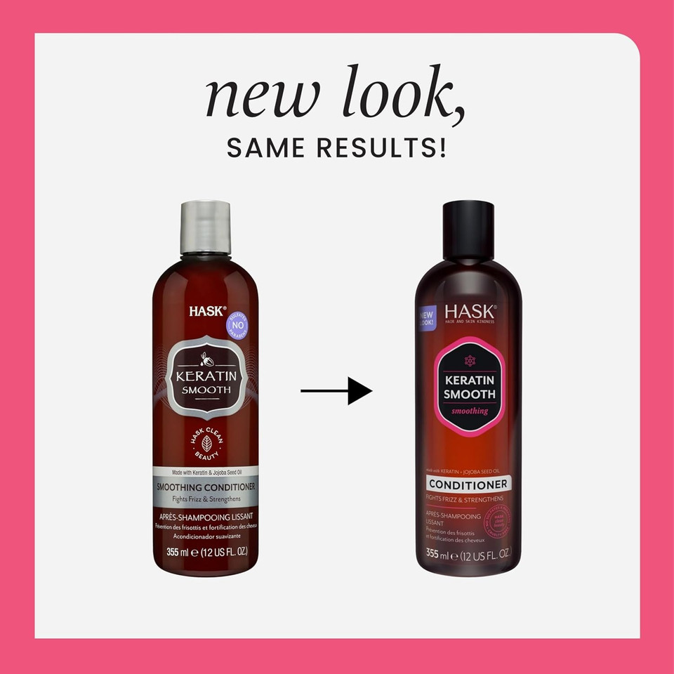 HASK Keratin Smoothing Conditioner for all hair types, colour safe, gluten-free, sulfate-free, paraben-free - 1 355mL Bottle