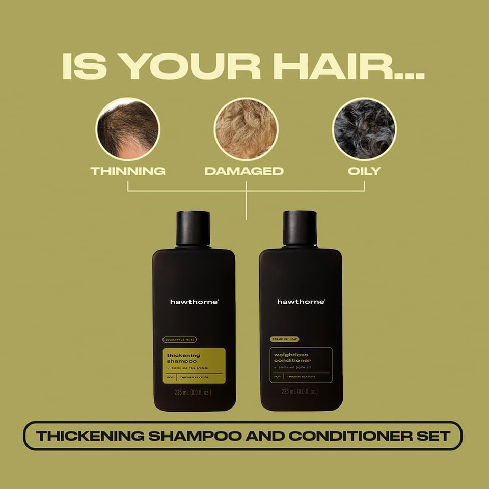 Hawthorne Hair Care Shampoo & Conditioner for Men Contains Thicker Shampoo and Weightless Conditioner