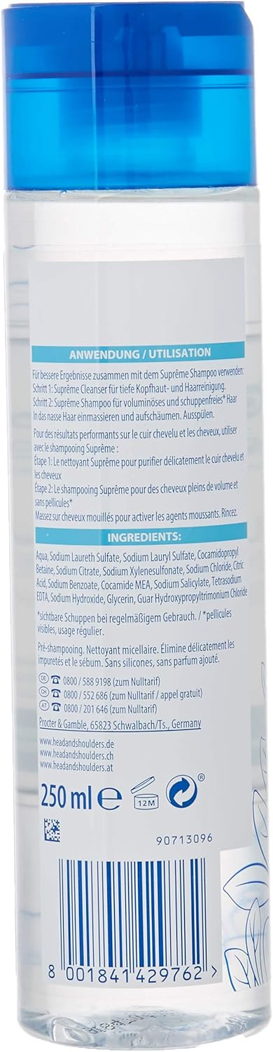 Head & Shoulders Suprême Micellar Cleansing Hair Pre-Shampoo, Silicone 250 ml, No Added Perfume, Silicone Perfume Micellar Water, Hair Care for Women