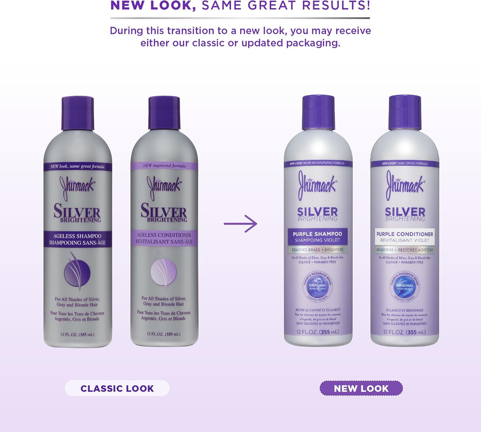Jhirmack Silver Brightening Purple Shampoo And Conditioner Set For All Types Of Silver, Grey, And Blonde Hair