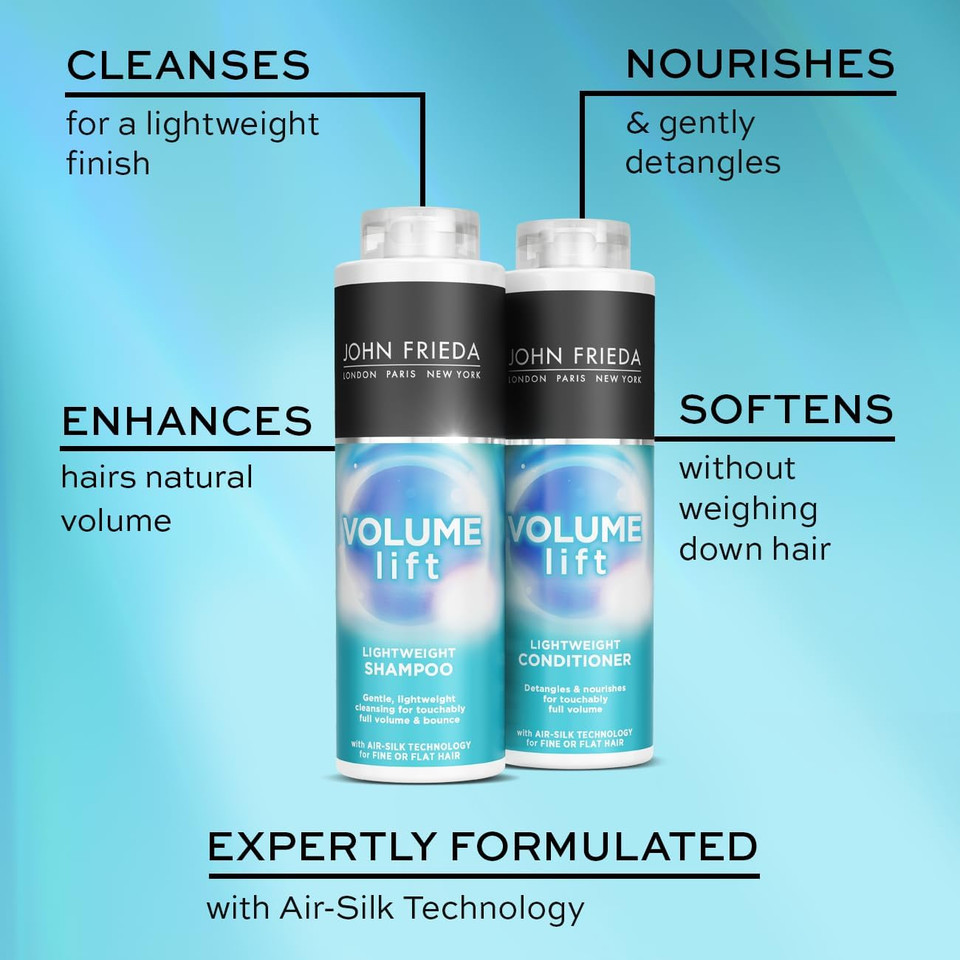 John Frieda Volume Lift Lightweight Shampoo and Lightweight Conditioner Value Bundle, 2 x 500 ml, Haircare Value Pack for Fine, Flat Hair