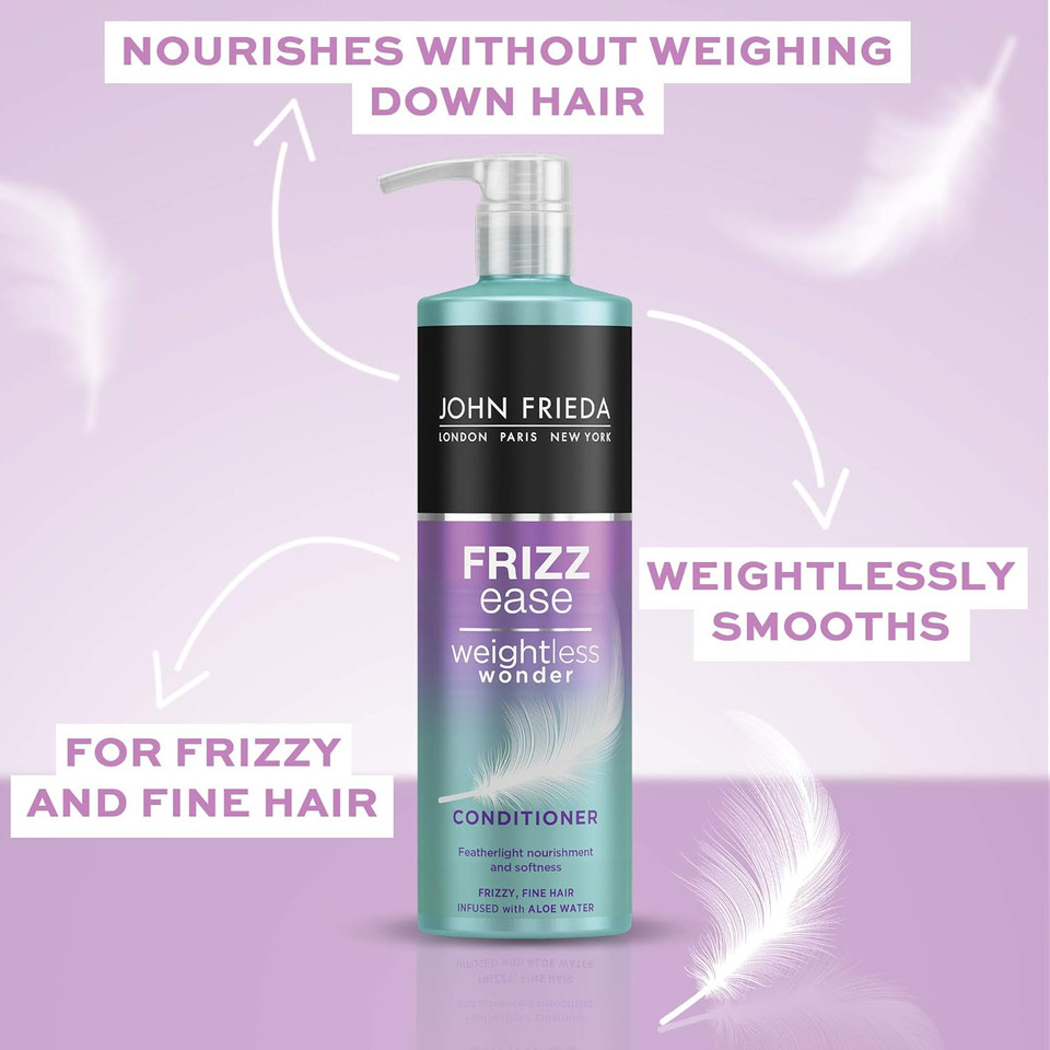 John Frieda Weightless Wonder Conditioner for Frizzy, Fine Hair with Aloe Water 500ml, Nourishing Conditioner for Fine, Frizzy, Dry Hair
