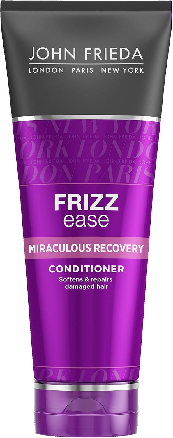 John Frieda Miraculous Recovery Sleek Bangs & Buns Bundle Smoothing & Nourishing Shampoo, Conditioner, Leave In Conditioner, Hairspray & Touch Up Crème for Medium to Thick Hair Tames Frizz & Flyaways