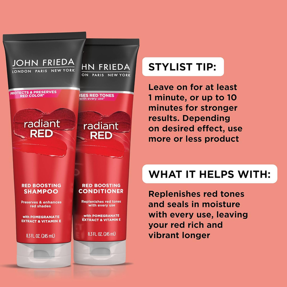 John Frieda Red Enhancing Shampoo & Conditioner Bundle, Radiant Red Hair Care for Redheads, Helps Enhance Shades, Pomegranate & Vitamin E
