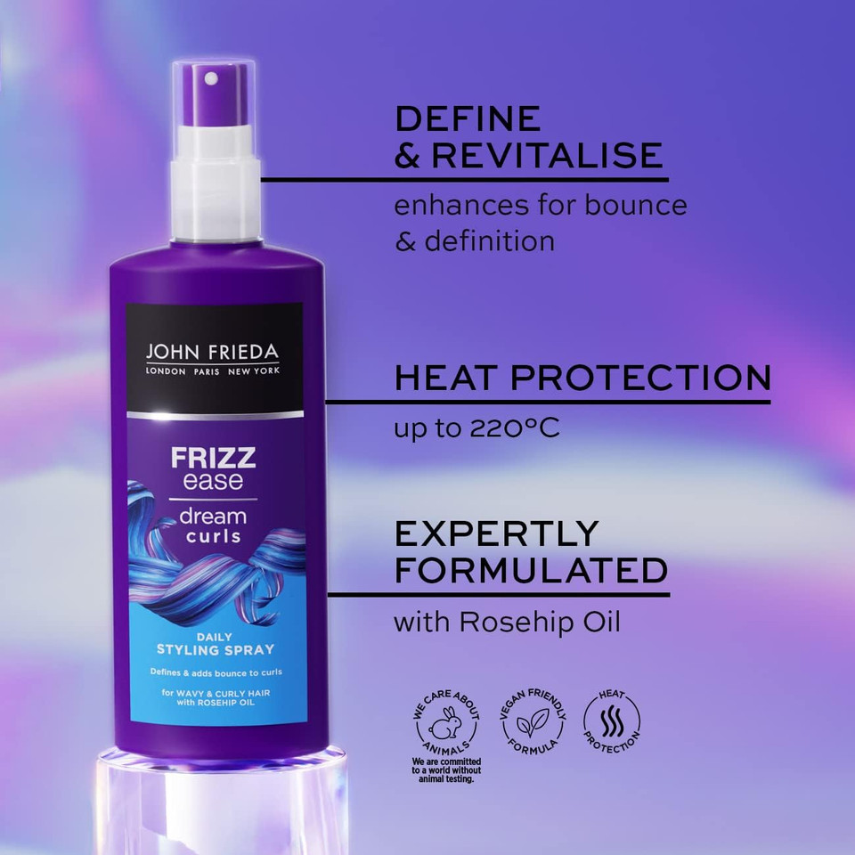 John Frieda Frizz Ease Dream Curls Shampoo, Conditioner and Styling Spray Bundle for Curly, Wavy Hair