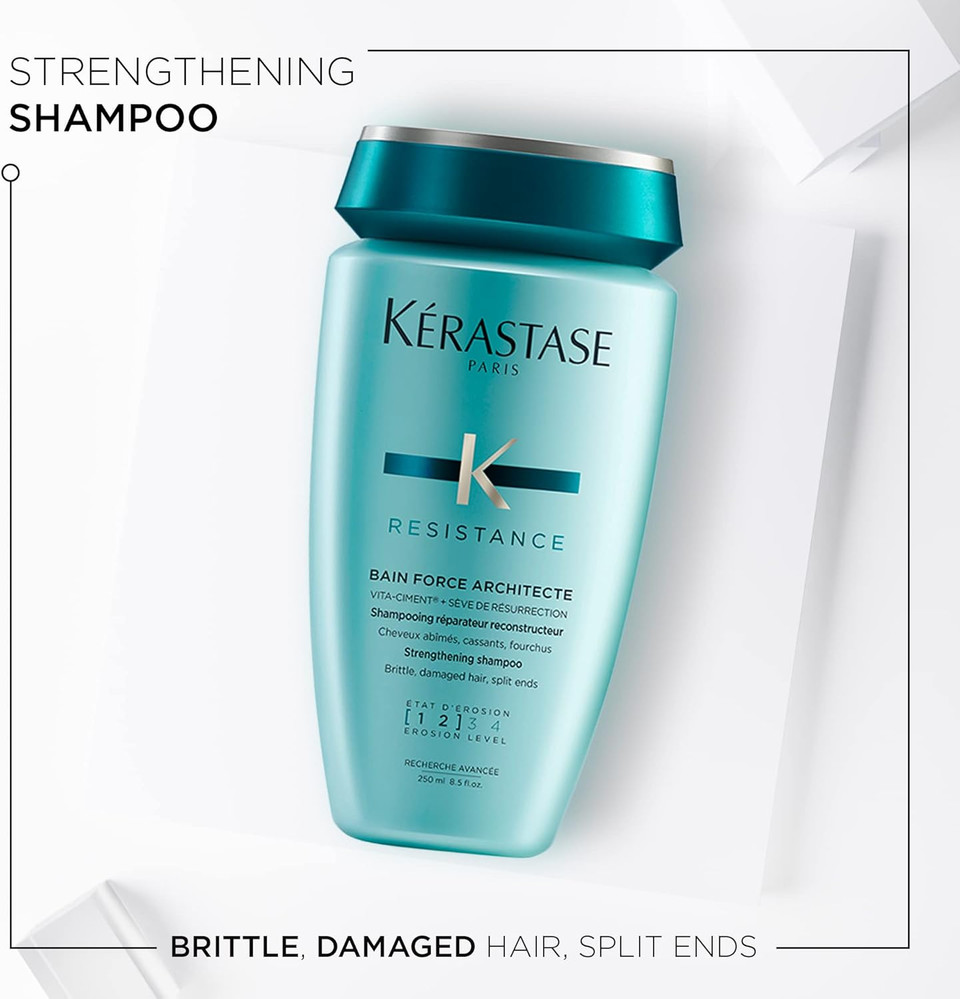 Kérastase Resistance, Daily Strengthening Shampoo, For Brittle, Damaged Hair & Split Ends, With Vita-Ciment Complex, Bain Force Architecte