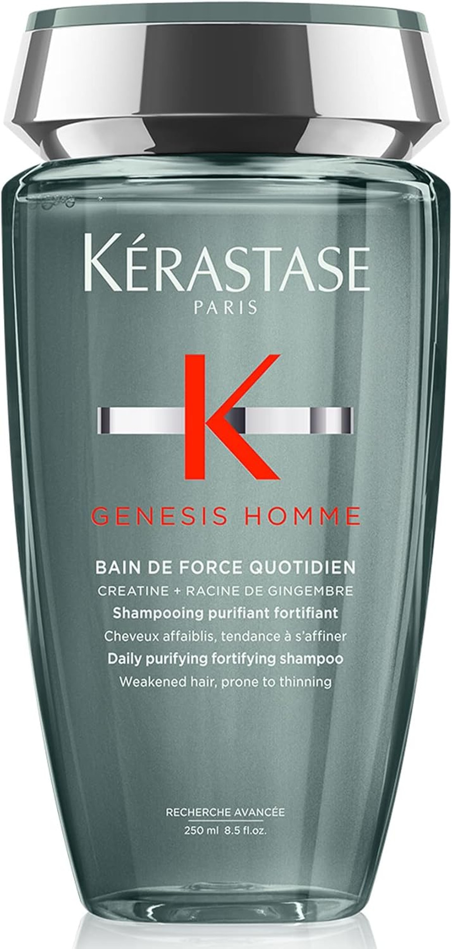 Kérastase Genesis Homme Mens Shampoo, Daily Purifying Fortifying Shampoo, Re-energising for Scalp & Facial Hair, Bain de Force Quotidien, 250 ml