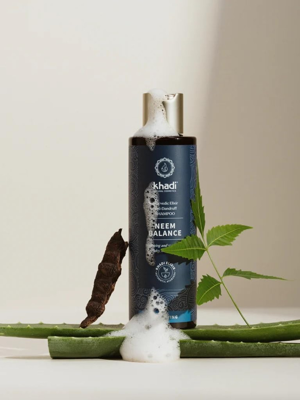 khadi NEEM BALANCE Ayurvedic Shampoo, 100% natural, silicone & sulfate-free, Against dandruff & itching, Neem soothes inflamed itchy scalp, Vegan hair care, Natural cosmetics, 200ml