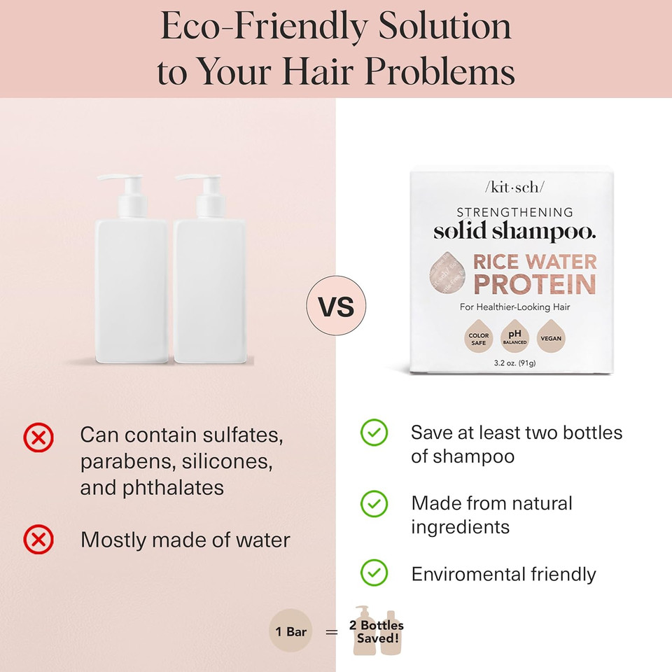 Kitsch Shampoo Bar with Rice Water  Solid Bar Shampoo for Hair Thickening, Strengthening and Moisturizing, Rice Water shampoo bars for Thinning Hair, Paraben-Free, Hair Care, Made in USA, 3.2 oz