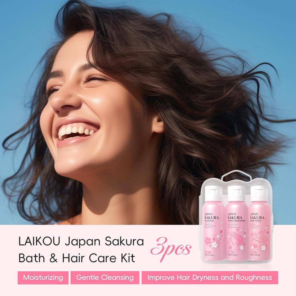 LAIKOU Sakura Spa Gift Set, Bath & Hair Care Travel Kit, Shampoo, Conditioner & Body Wash, Hydrating, Nourishing & Gentle for All Skin & Hair Types, Christmas Birthday Gifts for Women Teenage Girl LAIKOU Sakura Spa Gift Set, Bath & Hair Care Travel Kit, Shampoo, Conditioner & Body Wash, Hydrating, Nourishing & Gentle for All Skin & Hair Types, Christmas Birthday Gifts for Women Teenage Girl
