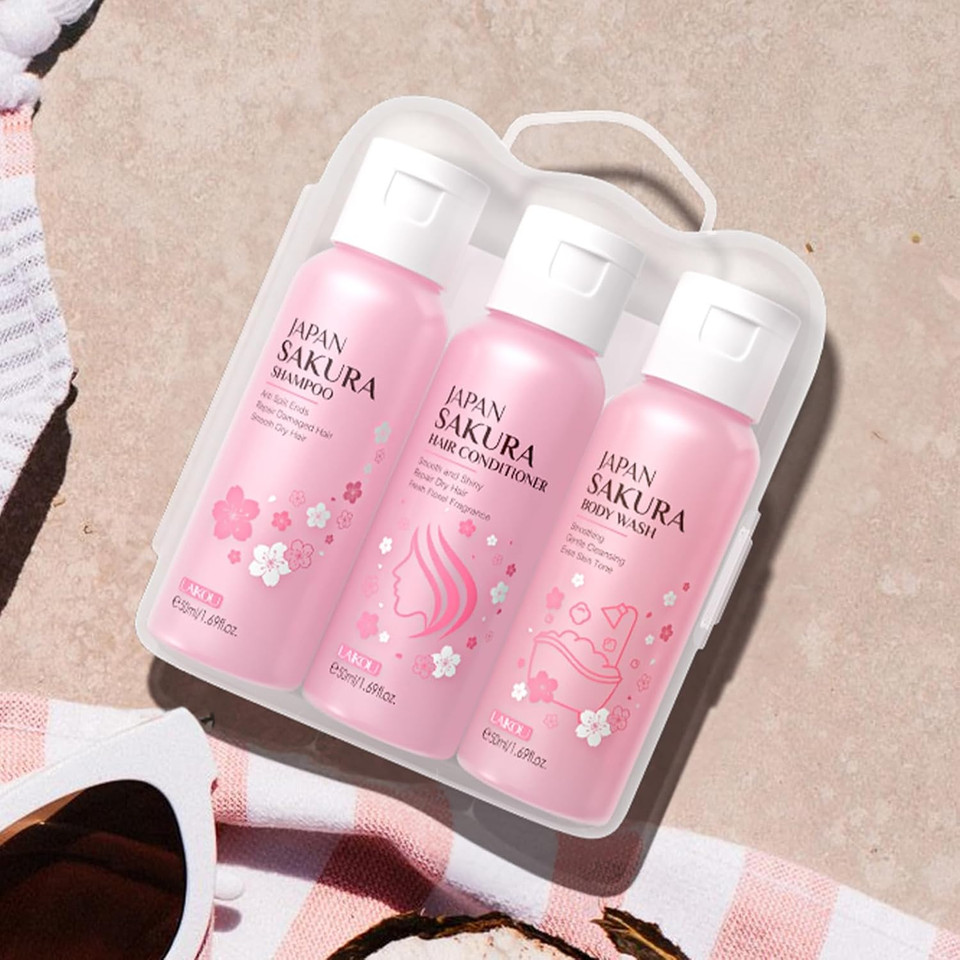 LAIKOU Sakura Spa Gift Set, Bath & Hair Care Travel Kit, Shampoo, Conditioner & Body Wash, Hydrating, Nourishing & Gentle for All Skin & Hair Types, Christmas Birthday Gifts for Women Teenage Girl LAIKOU Sakura Spa Gift Set, Bath & Hair Care Travel Kit, Shampoo, Conditioner & Body Wash, Hydrating, Nourishing & Gentle for All Skin & Hair Types, Christmas Birthday Gifts for Women Teenage Girl