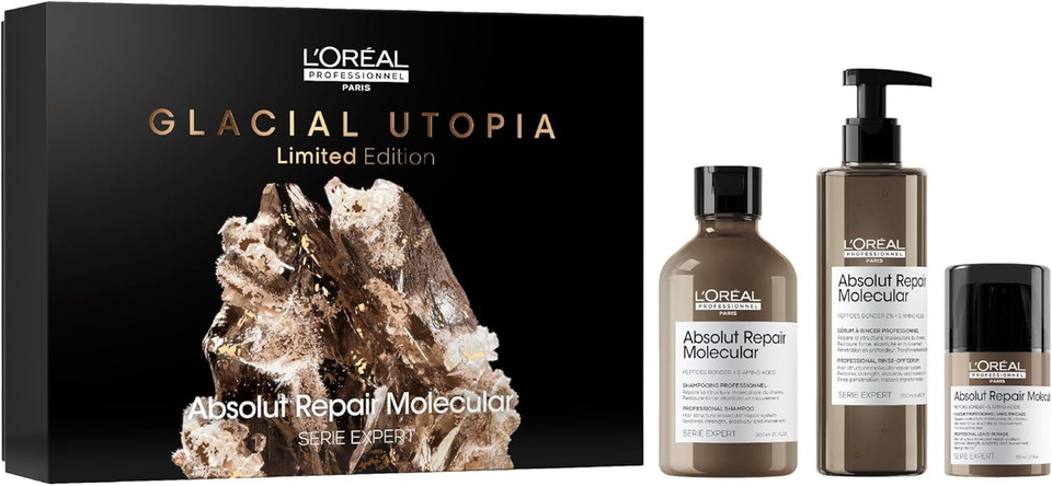 L'Oreal Professionnel Hair Care Set: Absolut Repair Molecular Giftbox Trio - Repairs 2 Years of Hair Damage, Restores Strength & Elasticity, Heat Protection Up to 230C