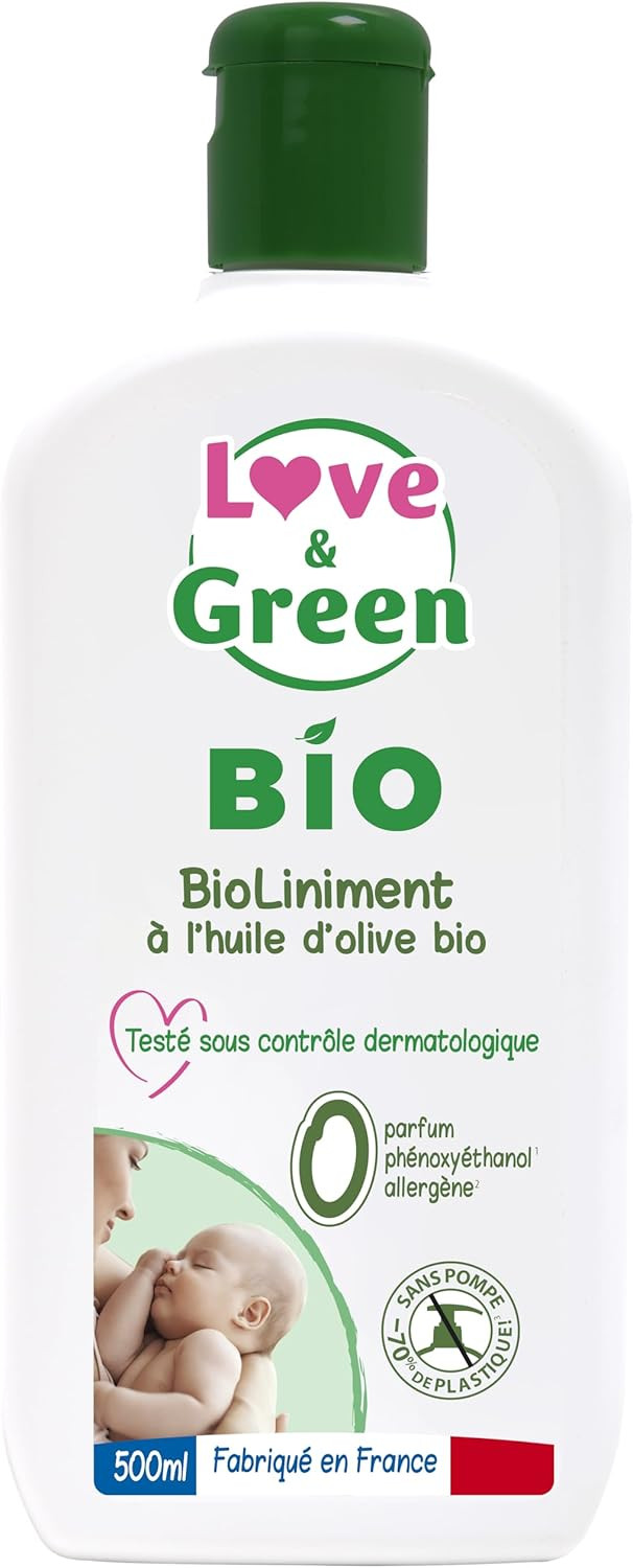 Love & Green BioLiniment Certified Organic Fragrance Free  500 ml  Made in France