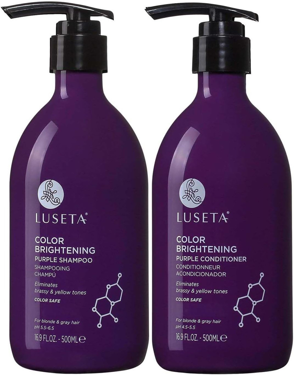 LUSETA Purple Shampoo and Conditioner Set for Blonde, Gray, Ash, Silver Hair, Brass off Infused with Cocos Nucifera Oil for Curly, Damaged, Coloured Hair Hair, Sulfate & Paraben Free, 2 x 500ml