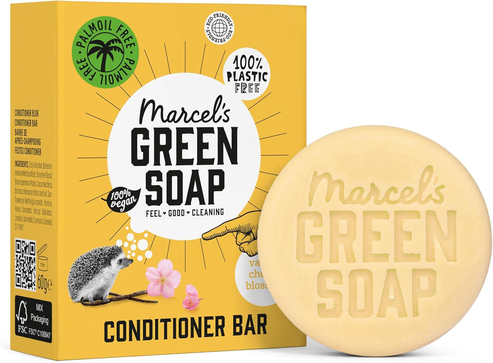 Marcel's Green Soap - Hair Conditioner Bar Argan & Oudh - Eco-Friendly - Zero Plastic Packaging - Palm Oil Free - Vegans - Compact and Long-Lasting - 60 grams
