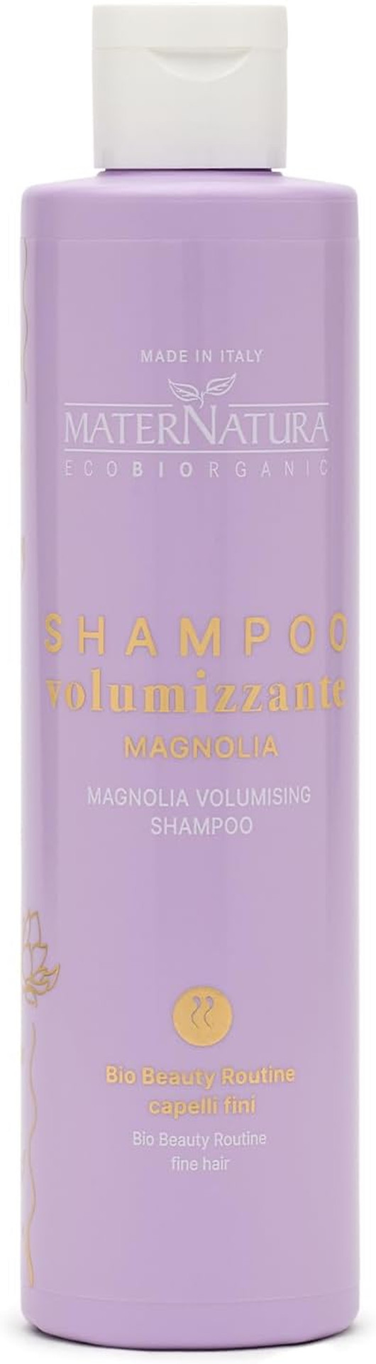 Maternatura, volume shampoo for fine hair with magnolia, extreme volume and softness, with anti-frizz effect, beauty routine skin and oily hair, organic, made in Italy, 250 ml