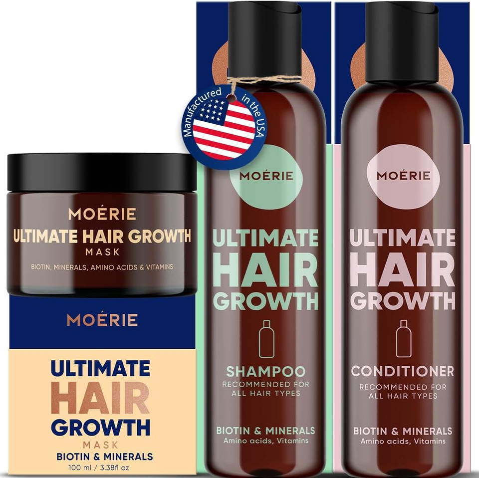 Moerie Mineral Shampoo And Conditioner Plus Hair Mask Pack  The Ultimate Hair Care Set  For Longer, Thicker, Fuller Hair - Vegan Hair Products  Paraben Free Hair Products