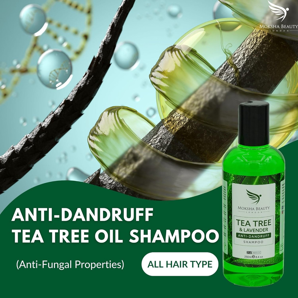 Tea Tree Anti Dandruff Shampoo - [Made In UK] Therapeutic Grade Antifungal Tea Tree Shampoo for Dry Itchy Flaky Scalp and Dandruff Hair for Men & Women, 250ml