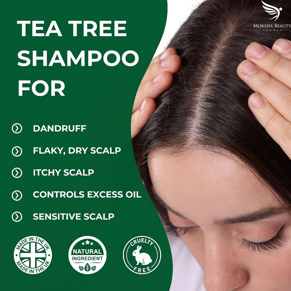 Tea Tree Anti Dandruff Shampoo - [Made In UK] Therapeutic Grade Antifungal Tea Tree Shampoo for Dry Itchy Flaky Scalp and Dandruff Hair for Men & Women, 250ml