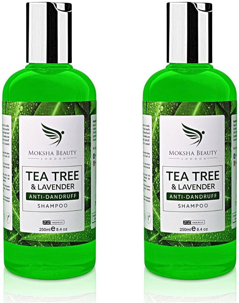 Tea Tree Oil Anti Dandruff Shampoo - 2 Pack [Made In UK] Therapeutic Grade | Antifungal for Dry Itchy Flaky Scalp and Hair | Prevents Head Lice Men Women | 250ml