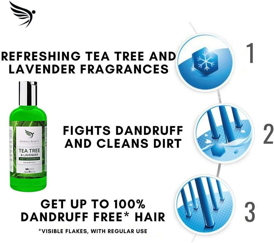 Tea Tree Oil Anti Dandruff Shampoo - 2 Pack [Made In UK] Therapeutic Grade | Antifungal for Dry Itchy Flaky Scalp and Hair | Prevents Head Lice Men Women | 250ml