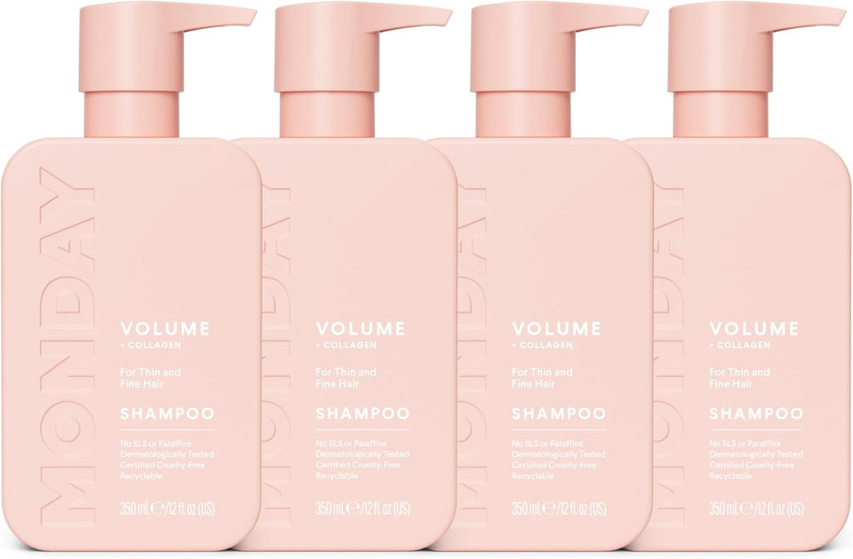 MONDAY Haircare 4 x 350 ml VOLUME Conditioner with Hydrolysed Collagen, Coconut Oil, Shea Butter & Macadamia Oil for Thin, Fine & Flat Hair