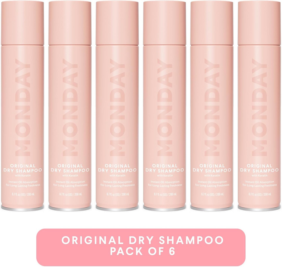 MONDAY Haircare 6 x 200 ml BRUNETTE Dry Shampoo with Keratin, Oil-absorbing for Darker Hair