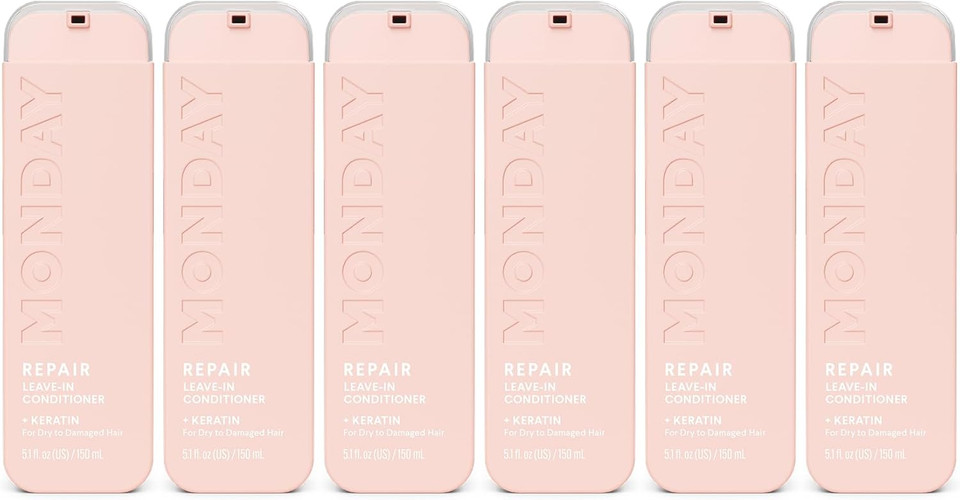 MONDAY Haircare 6 x 150 ml REPAIR Leave-In Conditioner with Keratin, Jojoba Oil, Wheat Protein and Cocoa Butter for Dry & Damaged Hair