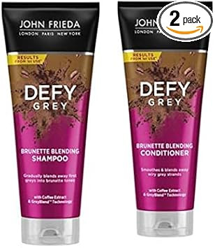 multiple John Frieda Defy Grey Colour Blending Shampoo (250 ml) and Defy Grey Colour Blending Conditioner (250 ml) to blend the first grey hairs in brown hair