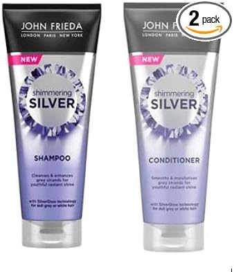 Shimmering Silver Shampoo (250ml) and Shimmering Silver Conditioner (250ml) by John Frieda for Dull Grey Hair